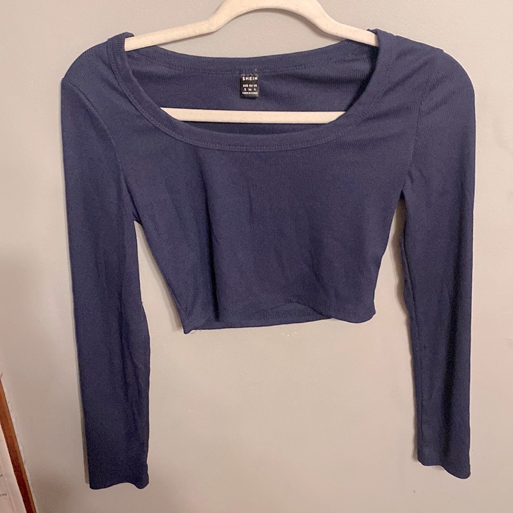 Navy blue square neck crop top